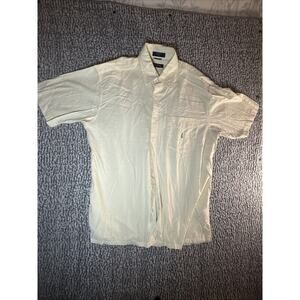 Mens Nautica Button Down Short Collar Dress Shirt, Light Yellow, Size Medium